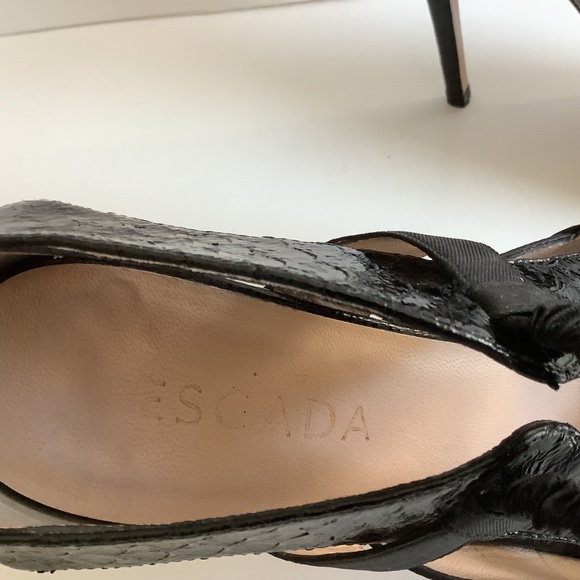 Escada Black Leather Peep-Toe Stiletto Heels, Beautiful EUC! Size 38.5 - Picture 9 of 11